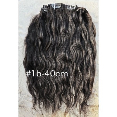 SALE Wavy color 1B 40cm (16") XXL 7pc clip in -  100% Brazilian remy human hair