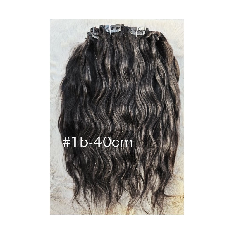 SALE Wavy color 1B 40cm (16") XXL 7pc clip in -  100% Brazilian remy human hair