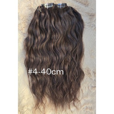 SALE Wavy color 4 40cm (16") XXL 7pc clip in -  100% Brazilian remy human hair