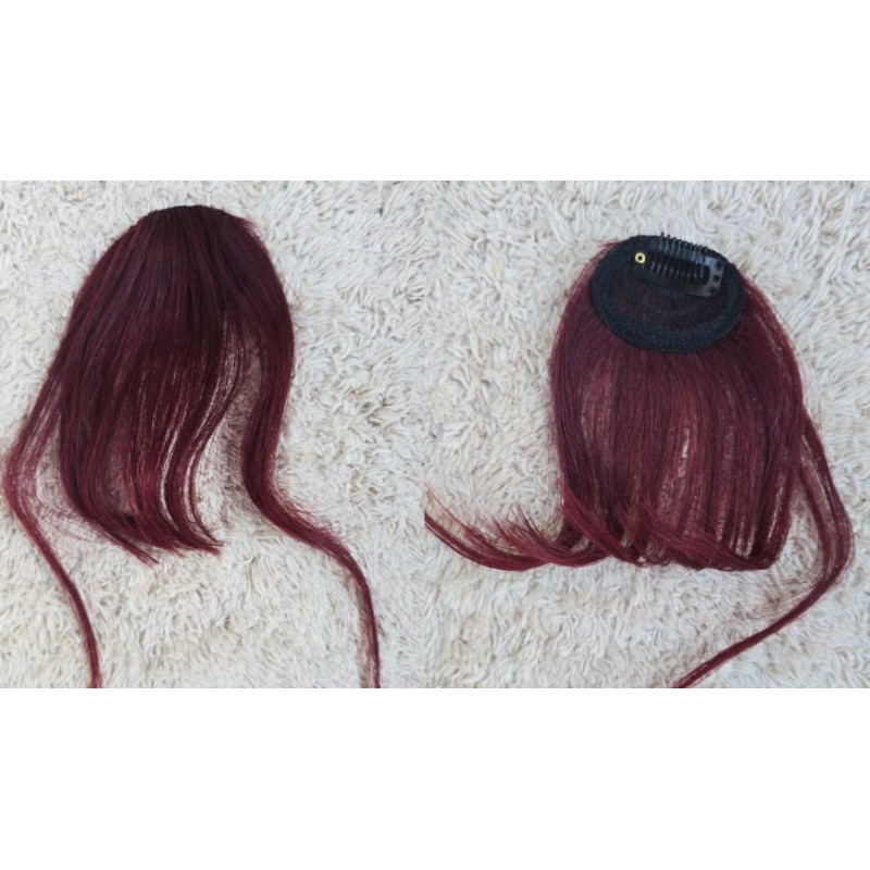 Color 99J medium-fringe clip on hair, 100% Indian remy human hair