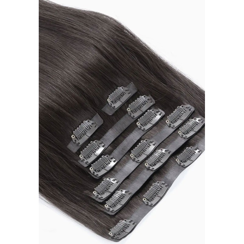 Color 1B 50cm Jet black Seamless clip in hair extensions Indian remy human hair 135g set 7pc