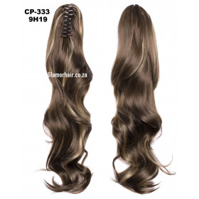 *9H19 Highlighted light brown, Wavy, Claw clip synthetic ponytail