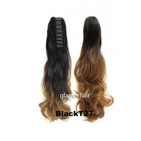 *1b-27 Black to strawberry blonde, Ombre, Body wave, Claw clip synthetic ponytail