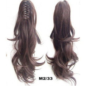 *M2-33 Dark warm mahogany mix,wavy, Claw clip synthetic ponytail