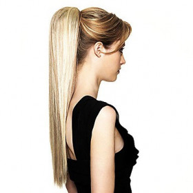 *4-27 Chocolate golden blonde mix, Straight, Claw clip synthetic ponytail