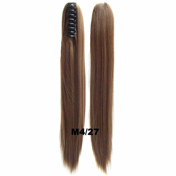 *4-27 Chocolate golden blonde mix, Straight, Claw clip synthetic ponytail