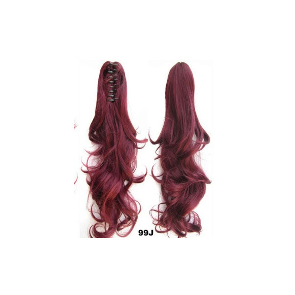 *99J Dark plum red, Wavy, C aw clip synthetic ponytail