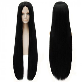 Jet black mid parting straigh  cosplay wig (color1)