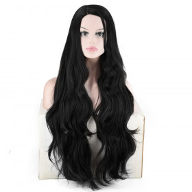 Jet black mid p rting wavy cosplay wig (color1)