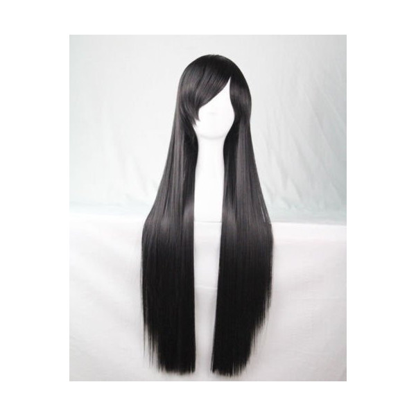 *1 Jet black, long fringe straight cosplay wig (PL099-18)