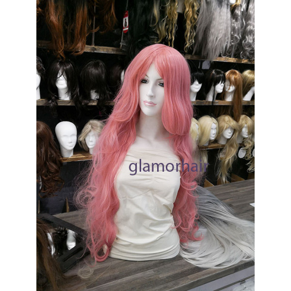 Musky pink long fringe wavy cosplay wig (97C)