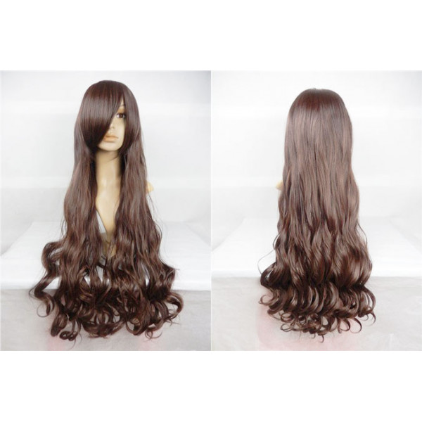 Chocolate brown long fringe wavy cosplay wig (color4)