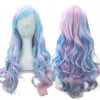 Unicorn color bubblegum  mix 80cm long fringe wavy cosplay wig JBS-13