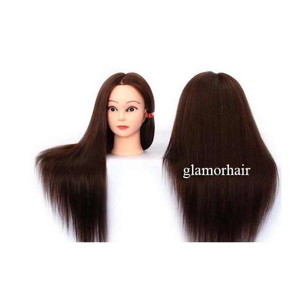 Human hair-synthetic blend practice mannequin head -color: Dark brown