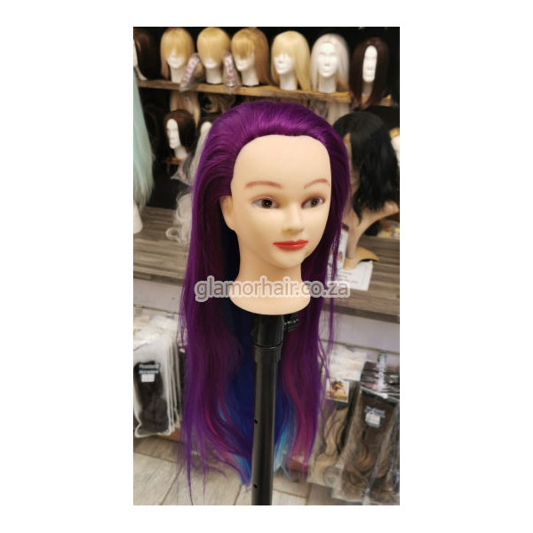 Purple rainbow practice mannequin head, Synthetic heat resistant hair