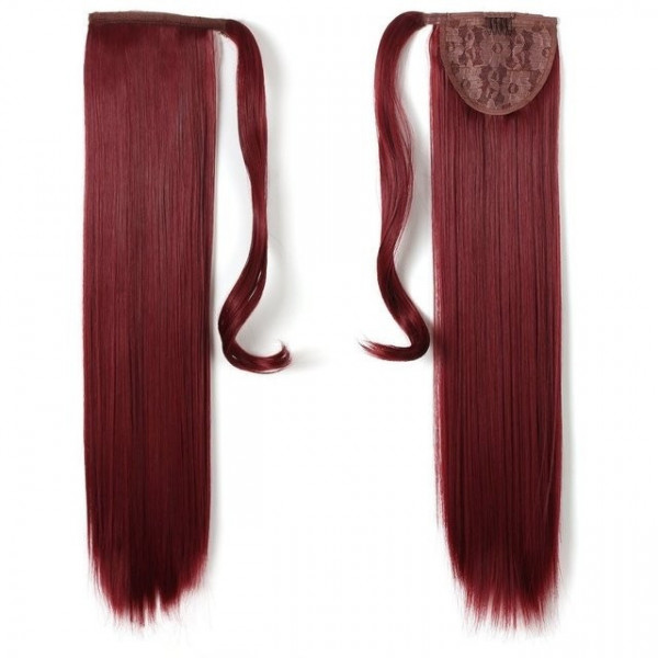 *99J Dark plum red, velcro straight ponytail 55cm by ProExtend