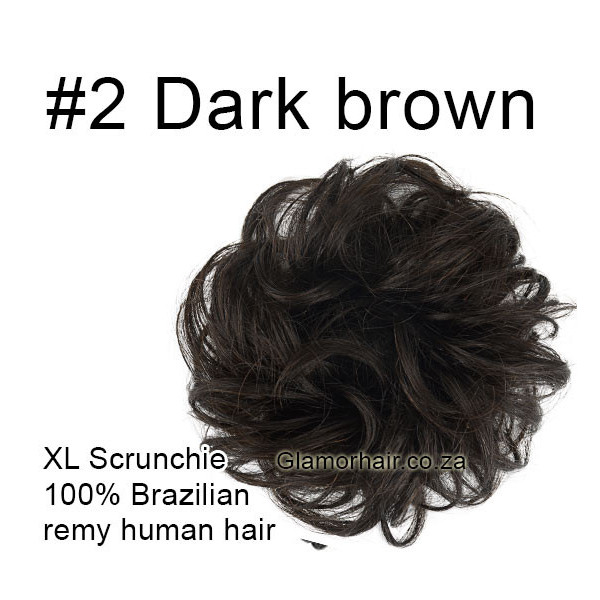 *2 Dark brown XL size 100% human hair scrunchie