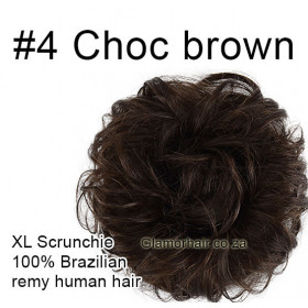*4 Chocolate brown XL size 100% human hair scrunchie