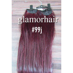 *99j Deep plum 60cm Straight Synt ic 3pc XXL clip in hair extensions