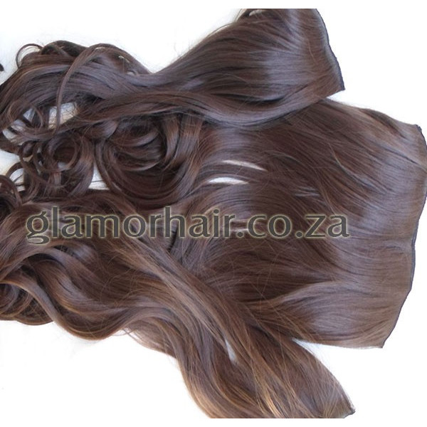 *6 Chestnut brown 60cm wavy Synthetic 3pc XXL clip in hair extensions
