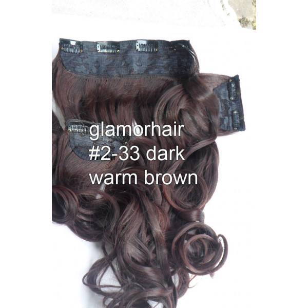 *2-33 Dark warm brown mix 60cm wavy Synthetic 3pc XXL clip in hair extensions