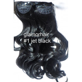 *1 Jet black 60cm Wavy synthetic 3pc XXL clip in hair extensions
