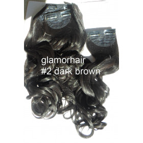 *2 dark brown 60cm wavy Synthetic 3pc XXL clip in hair extensions