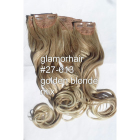 *27-613 Golden blonde mix 60cm wavy Synthetic 3pc XXL clip in hair extensions
