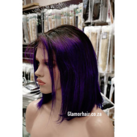 10" 100% Remy human hair ombre black violet lace front wig by True Icon