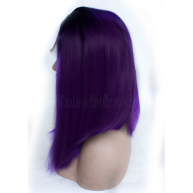 12-14" 100% Remy human hair ombre black violet lace front wig by True Icon