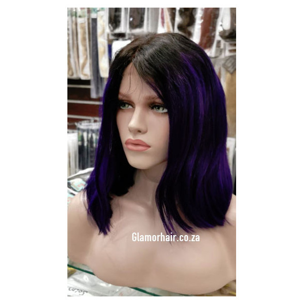 12-14" 100% remy human hair ombre black-violet lace front wig by True Icon