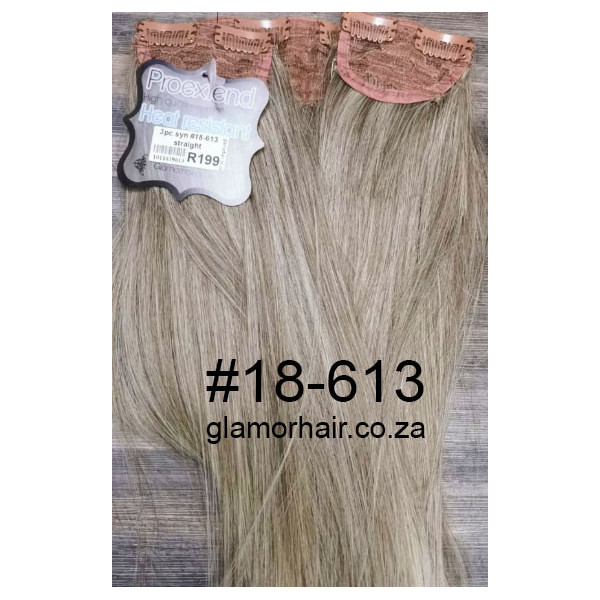 *18-613 Ash light mix 60cm  tr i ht Synt  tic 3pc XXL clip in hair extensions (EFR) 18B61