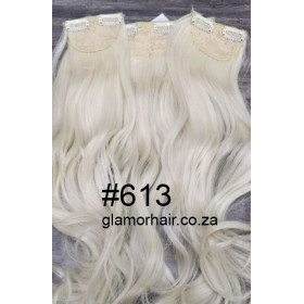 *613 Platinum blonde 60cm wavy Synthetic 3pc XXL clip in hair extensions