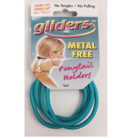 4 piece Gliders metal free, snag free ponytail holders -Teal