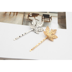 Maple leaf hair pin, silver color metal