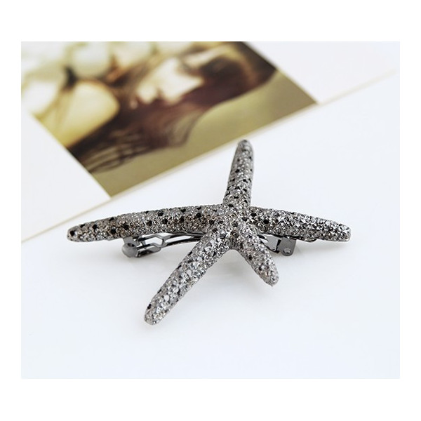 Starfish hair clip antique silver metal