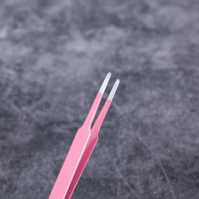 Pink precision blunt tip lash tweezers. Carbon steel (ESD-13)