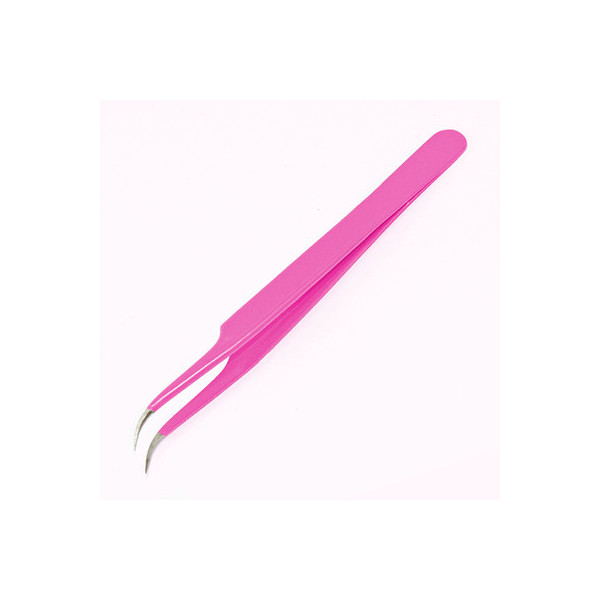Pink precision curve tip, Fine point lash tweezers- carbon steel (ESD-15)