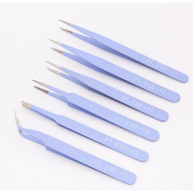 Set of 6 precision, fine point lash tweezers, carbon steel -Light purple color