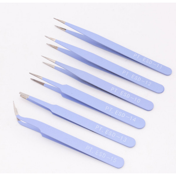 Set of 6 precision, fine point lash tweezers, carbon steel -Light purple color