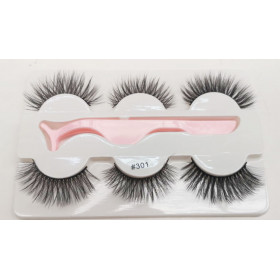 Style 301- 3 pairs +applicator 3D Mink multi layer strip lashes A15