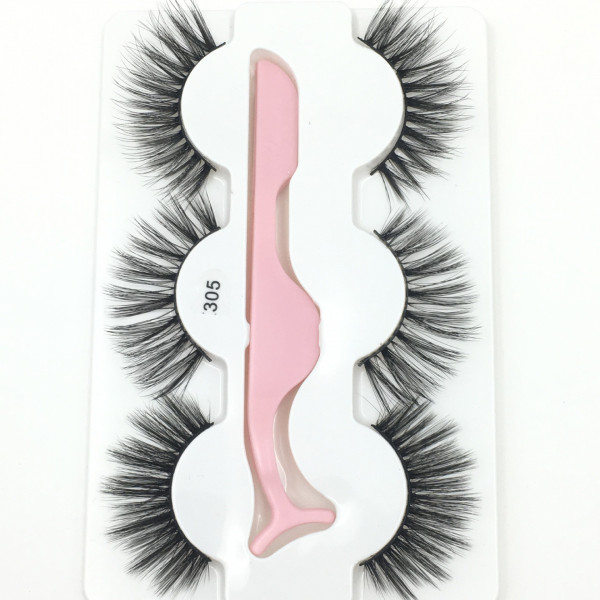 Style 305- 3 pairs+applicator 3D Mink multi layer strip lashes
