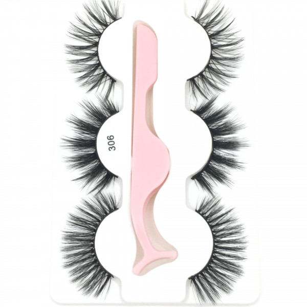 Style 306- 3 pairs+applicator 3D Mink multi layer strip lashes