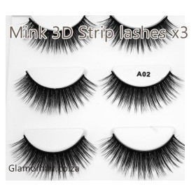 A02- 3 pack 3D Mink multi layer strip lashes