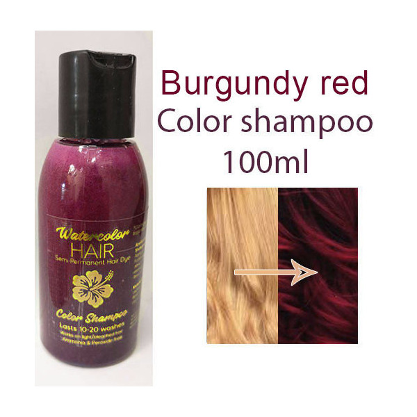 Burgundy red color shampoo semi permanent dye - watercolor hair 100ml