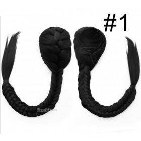 *1 Jet black long braided draw string pony tail, synthetic hair