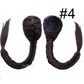 *4 Chocolate brown long braided draw string pony tail, synthetic hair