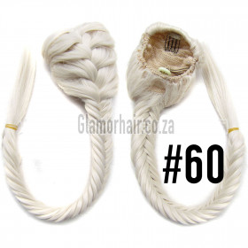 *60 Ash lightest blonde long braided draw string pony tail, synthetic hair