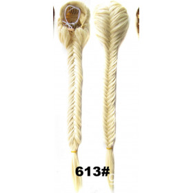 *613 Beach platinum blonde long braided draw string pony tail, synthetic hair