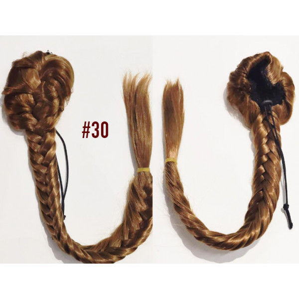 *30 Auburn mix long braided draw string pony tail, synthetic hair